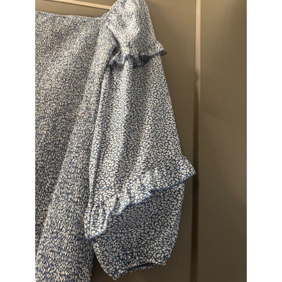 Blue & White Floral Print Long Sleeve Smocked Midi Dress By Prettygarden S - Picture 7 of 7